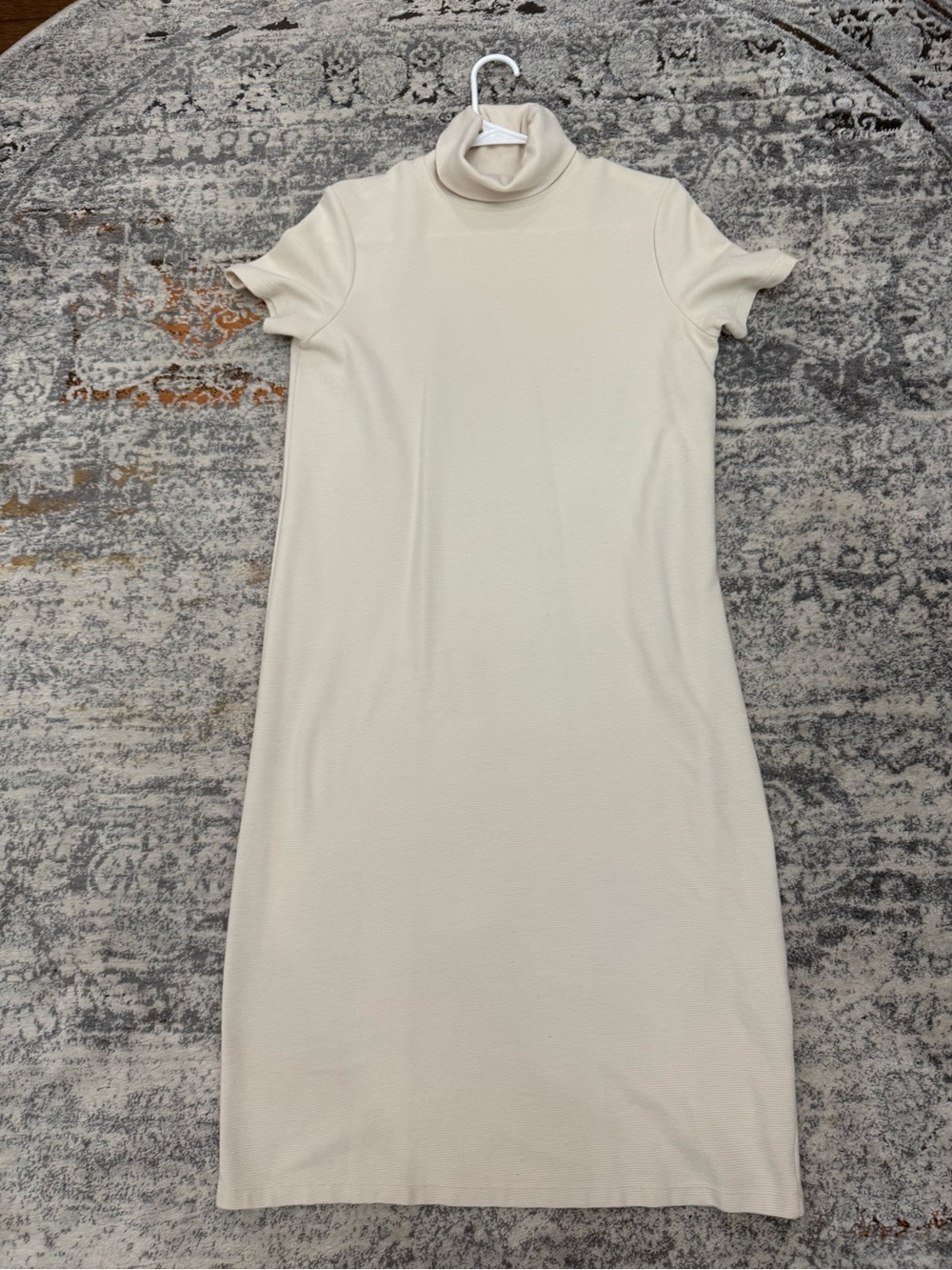 Zara Cream Turtleneck Short Sleeve Midi Dress